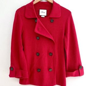 M CHAUS Vintage Pea Coat Double Breasted Sweater Knit Peacoat Jacket Trench Red